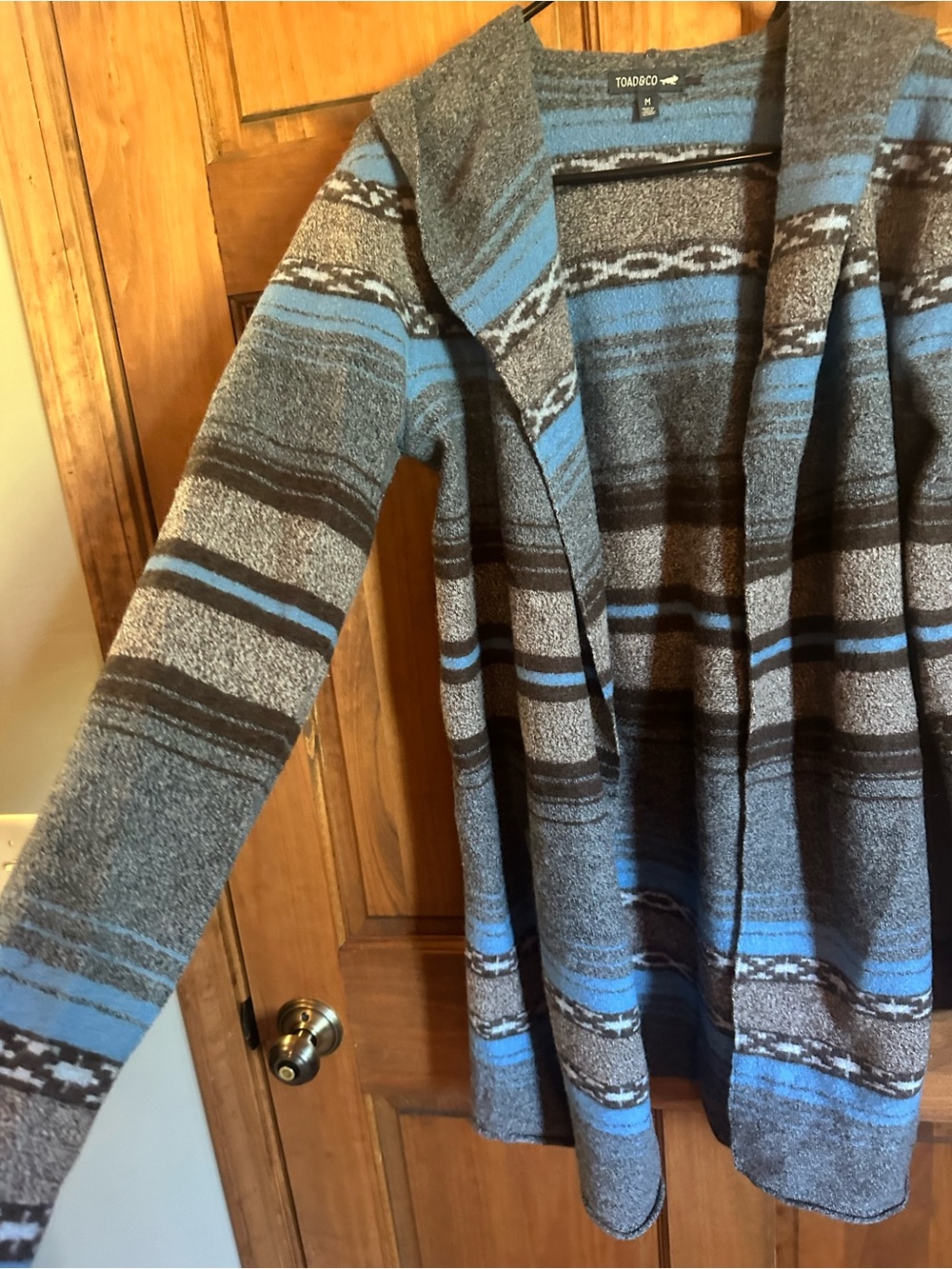 Toad&Co heartfelt merino wool Blue and Gray Striped Open-Front Cardigan Size med - Picture 5 of 7